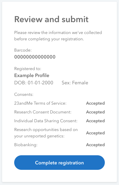 The final confirmation page where customers may review their registration information before submission