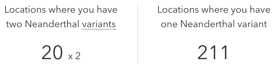 A sample report where you can see where your neanderthal variants are in your chromosomes