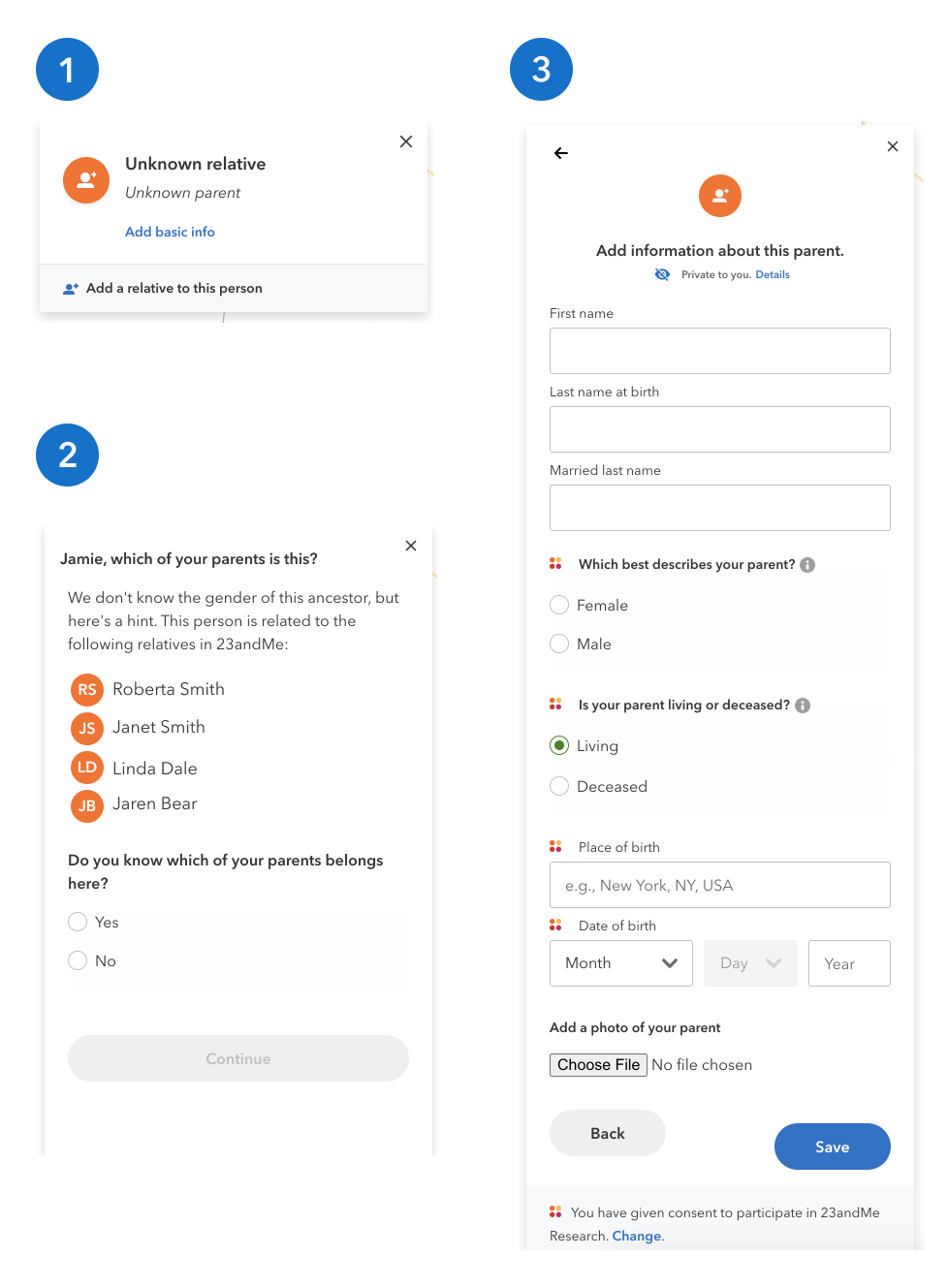 Steps for working through the views that appear when adding basic information
