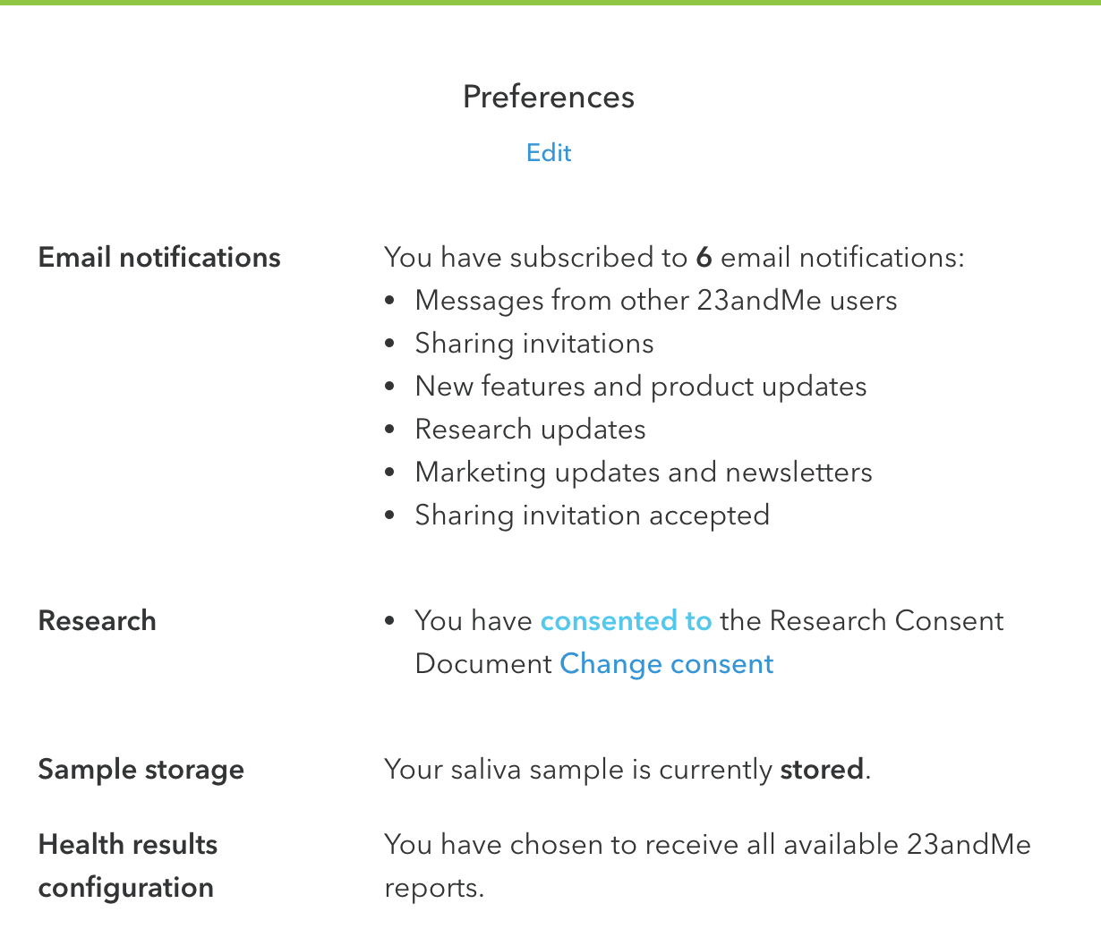 Preferences section of the account settings