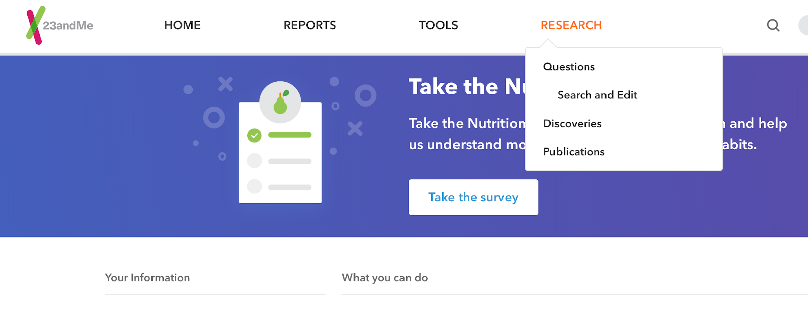 Image of the Research menu on the account homepage