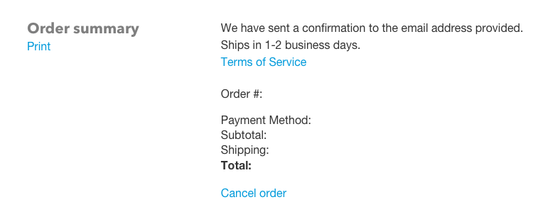 The Cancel Order option at the bottom of the order summary section