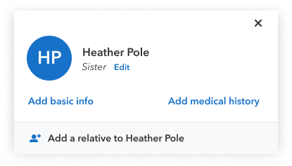 Close-up of the options when trying to add a known relative